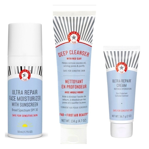 First Aid Beauty Skincare Set face moisturizer, deep cleanser, and repair cream - Picture 1 of 15